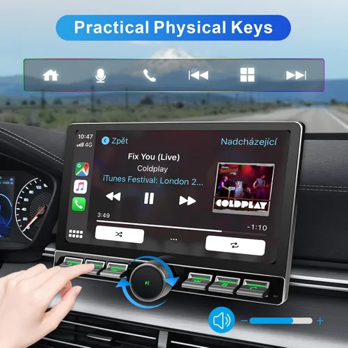 Vista 4 de Radio Android Single DIN inalámbrica Carplay Android Auto 8-Core 10.1 pulgadas pantalla táctil estéreo de coche con pantalla táctil flotante