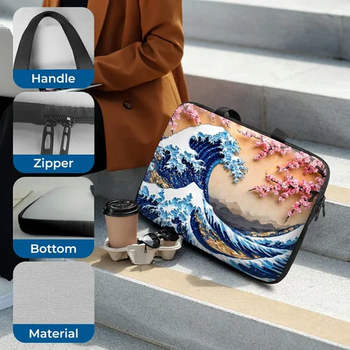 Vista 42 de Funda para laptop con asa de 10 pulgadas, impermeable, diseño de onda, compatible con MacBook Air, Pro, HP, Dell, Lenovo, ASUS