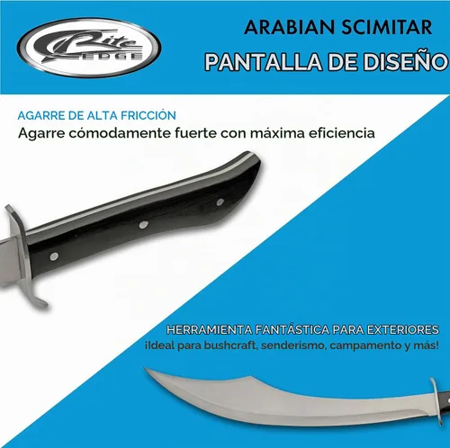 Vista 4 de SZCO Machete de cimitarra árabe de 25 pulgadas, espada árabe curvada de espiga completa con hoja de acero inoxidable de 18 pulgadas, mango de madera