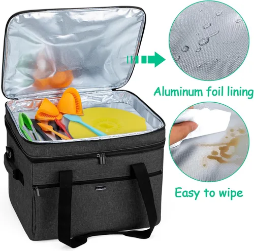 Vista 3 de YARWO Bolsa de cocción lenta compatible con Crock-Pot/Hamilton Beach de 8 a 10 cuartos de galón, funda de viaje de doble capa para aparatos de Negro
