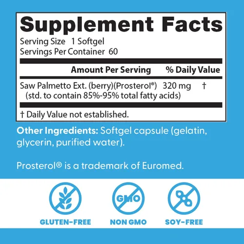 Vista 3 de Doctor's Best Best Saw Palmetto Extract (320 mg), cápsulas de cápsula blanda, 60