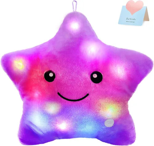Vista 7 de WEWILL Almohada de felpa suave con estrella brillante LED de 9'' de la marca Wewill, almohada de peluche con luz estelar iluminada con luces