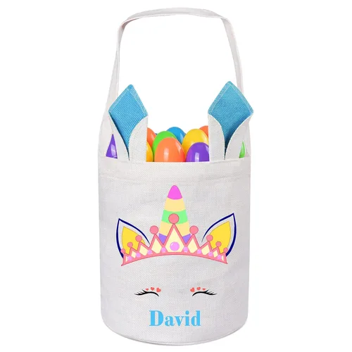 Vista 13 de Jocidea Personalized Easter Basket, Easter Bunny Basket for Kids - Blue Unicorn with Easter Egg