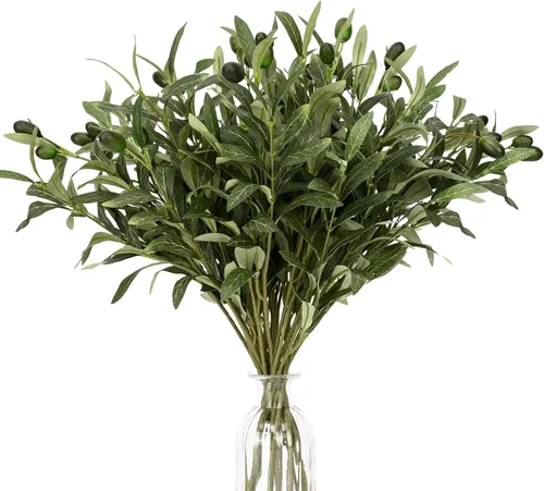 Vista 8 de Waipfaru Ramas de olivo artificiales para jarrones, ramas de olivo con aceitunas realistas, tallos de vegetación artificial para centros de mesa