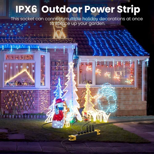 Vista 6 de HHSOET GFCI - Regleta de alimentación para exteriores resistente a la intemperie, impermeable, protector de sobretensiones 2700J con puerto extensor