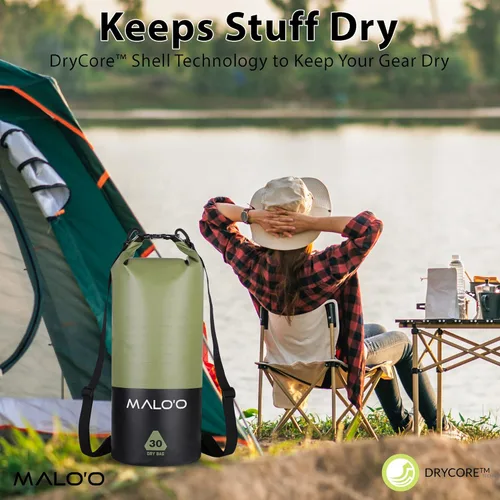 Vista 6 de Malo'o Mochila seca resistente 100% impermeable de 30 litros. Mantiene el equipo seco para pesca, rafting, kayak, playa, canotaje, senderismo