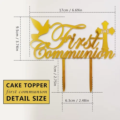 Vista 4 de Decoración para tartas de la primera comunión, acrílico reutilizable, decoración de pastel de primera comunión, bautizo para niños