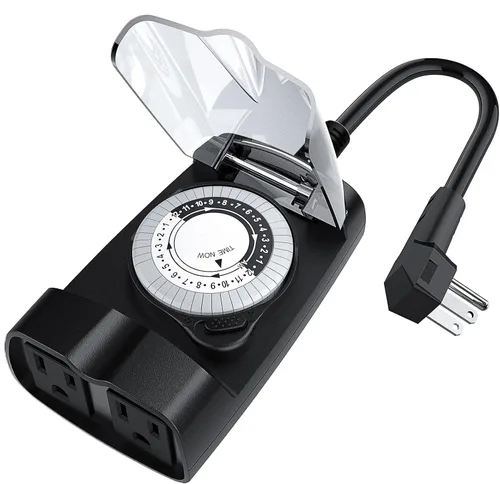 G-Homa Temporizador mecánico de 24 horas para exteriores, temporizador para exteriores para luces, resistente al agua, 2 salidas a tierra, 15 A 1/2
