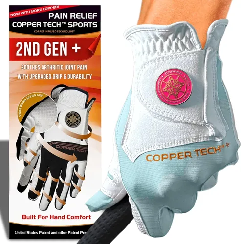 Vista 25 de Copper Tech Plus Ladies Golf Gloves Women (2nd Gen) Copper Compression Joint Support with Flexible & Comfortable Fit Tacky Silicone Pad