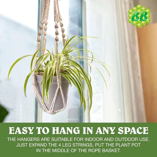 Vista 5 de Colgador de macramé para plantas con tres cuerdas (sin borla) – 23 pulgadas – Cordón de macramé de algodón para macetas de decoración bohemia