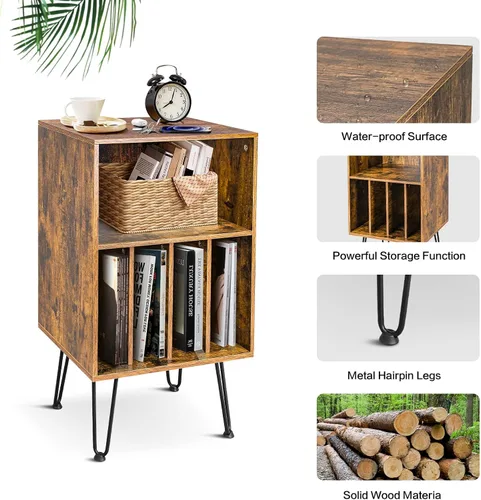 Vista 4 de ACEHOME Mesa de tocadiscos, soporte para tocadiscos con almacenamiento, soporte de almacenamiento de discos con patas de metal, mesa para tocadiscos