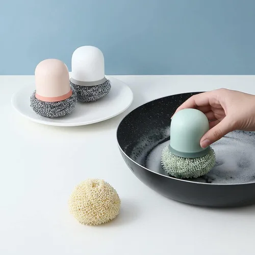 Vista 7 de 4 cepillos para platos de olla con mango redondo, repuesto para cacerola, fregadero, fregadero, cepillo de limpieza