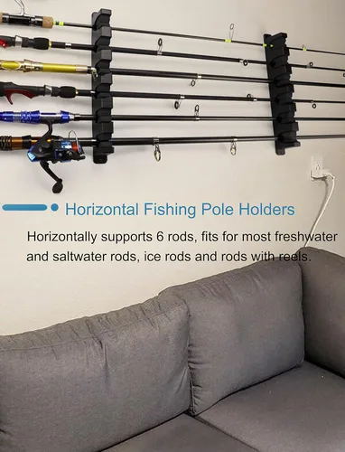 Vista 2 de Soportes Horizontales para Cañas de Pescar Estante para Cañas para Barco Garaje Pared Almacenamiento de Cañas de Pescar - 1 Par, Negro