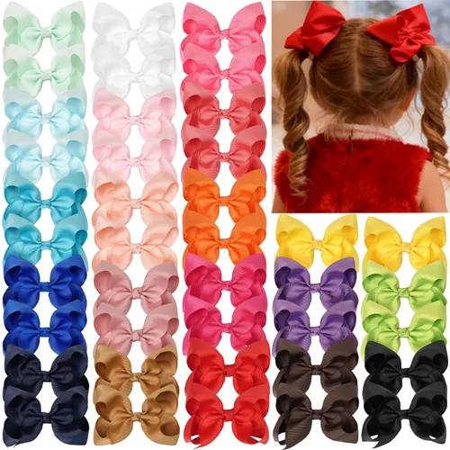 Vista 10 de 20 PIEZAS Lazos para el Cabello de 3 Pulgadas para Niñas Cinta de Grogrén Accesorios para el Cabello de Niñas Pequeñas con Pinzas de Cocodrilo