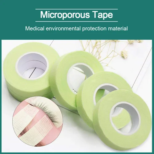 Vista 7 de 6 rollos de cinta de pestañas para extensiones de pestañas, cinta de pestañas verde y rosa, cinta adhesiva transpirable de tela de microporos