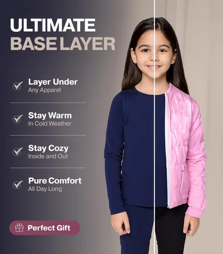 Vista 3 de Thermajane Ropa interior térmica para niños, pantalones largos, conjunto de ropa interior térmica para niñas, ropa interior larga para niños