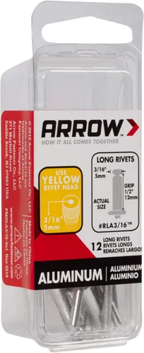 Vista 3 de Arrow RLA3/16 Remaches largos de aluminio de 3/16 pulgadas, paquete de 12, gris