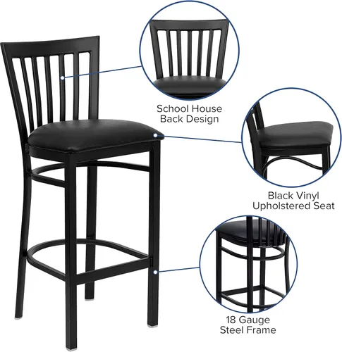 Vista 4 de Flash Furniture HERCULES Series Black School House Back Metal Restaurant Barstool - Asiento de vinilo negro