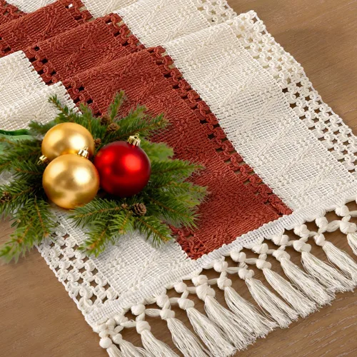 Vista 15 de Socomi Camino de mesa bohemio para Pascua, primavera, granja, rústico, comedor, cocina, centro de mesa, decoración pequeña de macramé, algodón