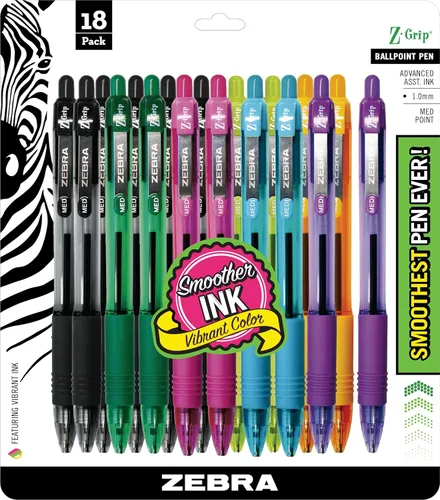 Vista 24 de Zebra Pen Z-Grip - Bolígrafo retráctil de punta media, 3/64 pulgadas, tinta negra, 18