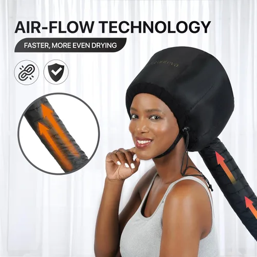 Vista 3 de Secador de pelo con capucha y diadema integrada que reduce el calor alrededor de las orejas y el cuello. Gorro difusor con capucha para rizos Negro
