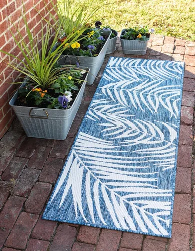 Vista 55 de Unique Loom - Tapete de la colección Outdoor Botanical, diseño de palmera (4.1 pies x 6.1 pies, rectangular, color azul/azul marino)