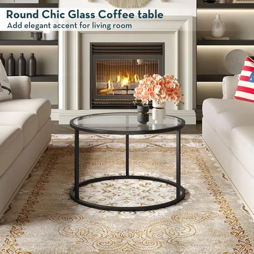 Vista 8 de SAYGOER Mesa de centro redonda de cristal pequeña de 27.6 pulgadas, moderna mesa central de cristal templado para sala de estar, hogar, oficina