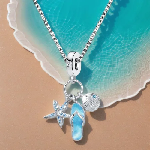 Vista 6 de Pantuflas de playa con diseño de estrella de mar y concha de mar para niñas y mujeres