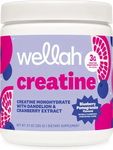 Wellah Creatina para mujer - Monohidrato de creatina con diente de león y extracto de arándano (50 porciones, granada de arándano)