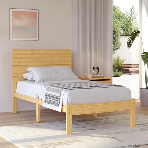 Marco de cama individual XL de madera maciza de bambú de 14 Natural