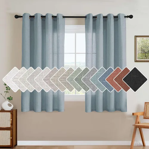 Vista 71 de H.VERSAILTEX - Elegantes cortinas de lino natural mezclado, eficientes energéticamente, con filtro de luz, textura de lino, paneles para ventana
