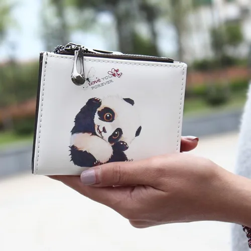 Vista 2 de Cartera plegable de piel sintética para mujeres y niñas, Panda