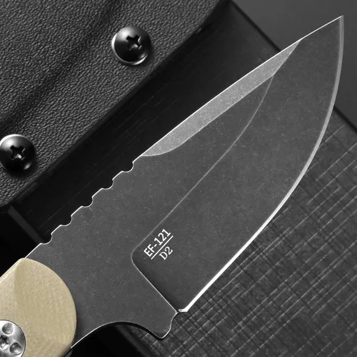 Vista 4 de Cuchillo de hoja fija Eafengrow EF121 D2 con hoja de acero y mango G10 con funda Kydex para actividades al aire libre y camping Desierto
