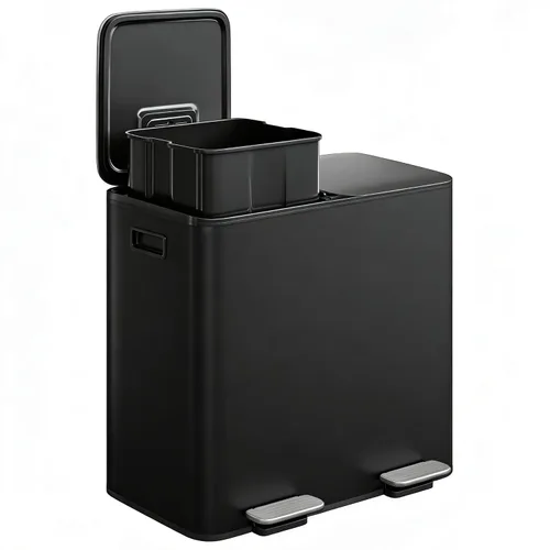 GarveeHome Bote de basura doble de acero inoxidable de 2 x 8 galones con tapa para cocina, combo de basura doble grande y de reciclaje, cubos de