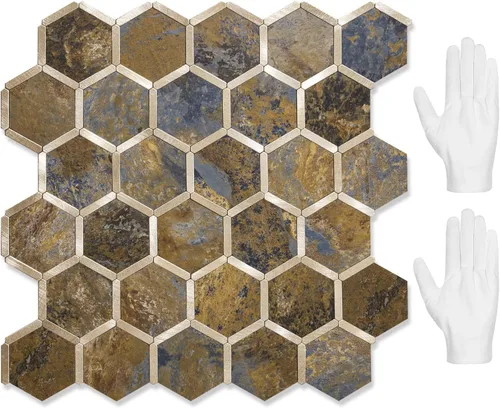 Vista 16 de STICKGOO - Azulejo hexagonal para salpicaduras de pared de pelar y pegar, para evitar salpicaduras en la pared de la cocina y el cuarto de baño