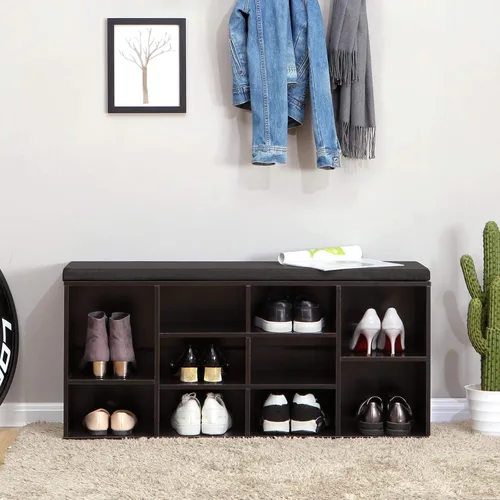 Vista 2 de VASAGLE - Colección CUSTOS - Banco para zapatos, banco de almacenamiento con asiento acolchado, banco de entrada con 10 compartimentos