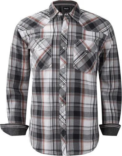 Vista 11 de Camisas occidentales de manga larga con botones para hombre, camisas a cuadros de ajuste regular Blkslub