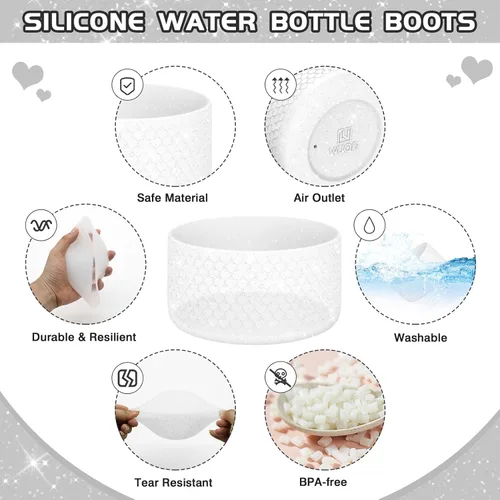 Vista 4 de WUQID Funda protectora de silicona con textura de corazón brillante compatible con Stanle Tumbler de 40 onzas, 30 onzas, 20 onzas y botellas Hydroo