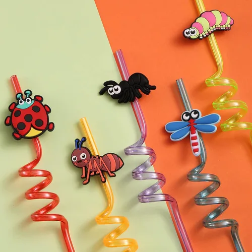 Vista 2 de Suministros de fiesta de cumpleaños de 24 insectos, popotes de plástico reutilizables para decoraciones de fiesta temática de insectos con 2