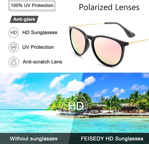 Vista 5 de FEISEDY Gafas de sol polarizadas para mujer y hombre, estilo vintage, redondas, clásicas, espejadas, B2571