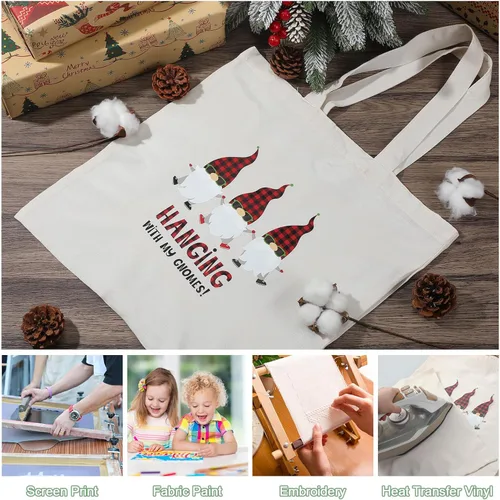 Vista 6 de 200 bolsas de lona de algodón en blanco, reutilizables a granel, bolsas de tela de compras con asas para regalo de manualidades, color natural