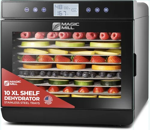 Vista 10 de Magic Mill - Máquina deshidratadora de alimentos premium (15 bandejas extra grandes de acero inoxidable) Secador de 800W para cecina de ternera