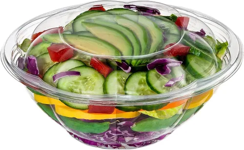 Vista 9 de GUSTO 50 cuencos de ensalada de plástico transparente con tapas, recipientes de ensalada desechables, perfectos para llevar, ensaladas y preparación
