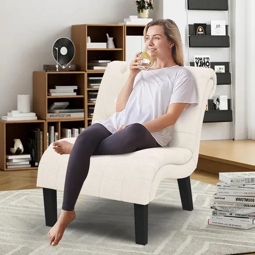 Vista 38 de Yongqiang Silla decorativa para dormitorio, sala de estar, moderna silla esquinera tapizada con botones y sin brazos con patas de madera