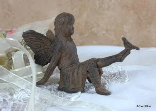 HomeOffice Hierro fundido sentado ángel W pájaro querubín jardín estatua hada