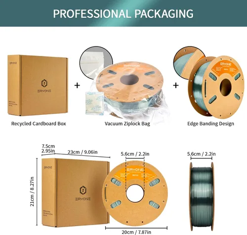 Vista 5 de ERYONE Filamento de ácido poliláctico (PLA) de seda para impresora 3D, de 1.75 mm +/- 0.03 mm, carrete de 1 kg (2.2 libras), verde esmeralda seda