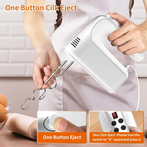Vista 5 de CBQ Hand Mixer Electric, 9 Speed 400W Handheld Mixer with Digital, Touch Button, Turbo, Snop-On Storage Case, 5 Stainless Steel Accessories, Hand