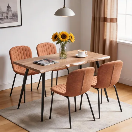 Vista 19 de Juego de 4 mesas de comedor rectangulares con sillas tapizadas, mesa de cocina moderna y sillas para espacios pequeños, color negro