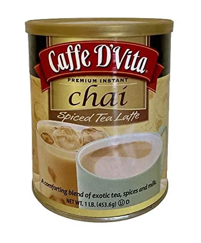 Vista 2 de Caffe D'Vita Exotic Spiced Chai Tea Latte – Paquete de 2 – Mezcla instantánea premium de 1 libra – Cuchara medidora de café de plástico incluida
