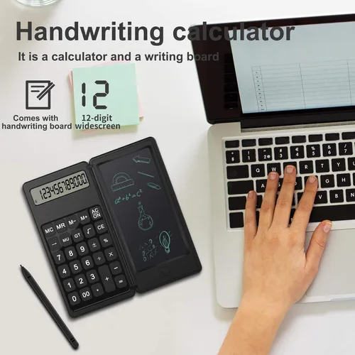 Vista 4 de Calculadoras de Doodle Pad, calculadora para niños con tableta de escritura y pantalla LCD de 6 dígitos, tablero electrónico de 12 dígitos